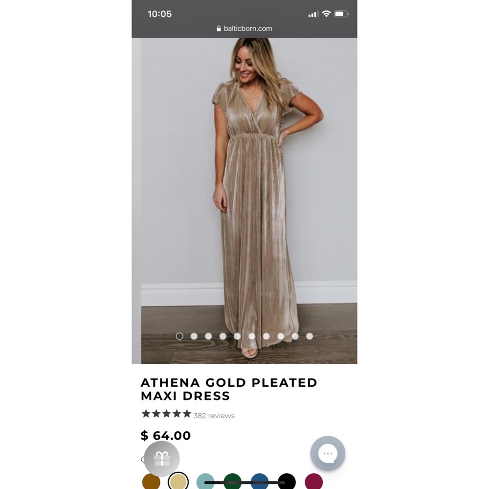 Baltic Born Athena Gold Pleated Maxi Dress